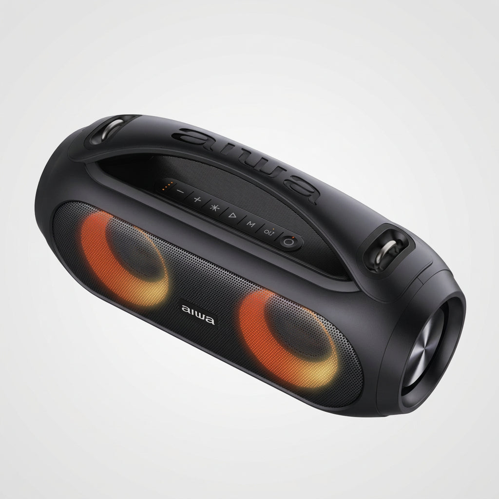Bocina Bluetooth Portátil Aiwa AWS500BT 2.1, 20W RMS (40W Máx), Doble Subwoofer, Luces RGB, TWS, Radio FM, Resistente al Agua