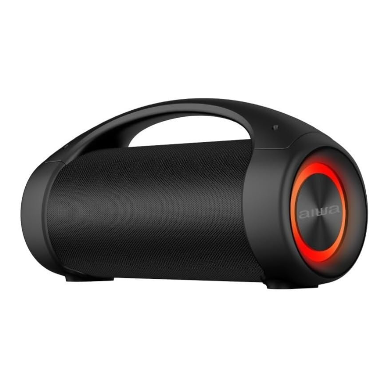 Bocina Bluetooth Portátil Aiwa AWS600BT 50W RMS Resistente al Agua IPX5 con Luces LED RGB, Radio FM y TWS, Negro
