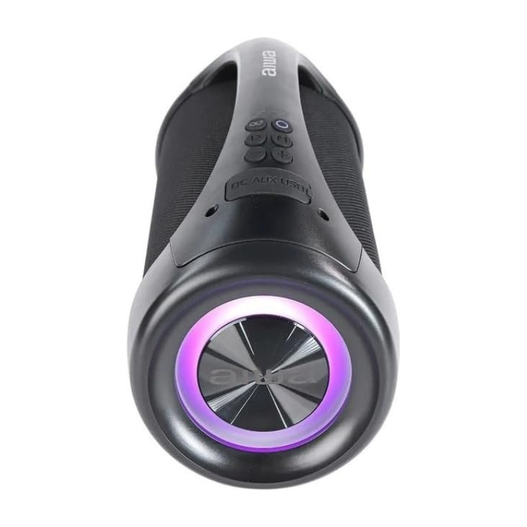 Bocina Bluetooth Portátil Aiwa AWS600BT 50W RMS Resistente al Agua IPX5 con Luces LED RGB, Radio FM y TWS, Negro