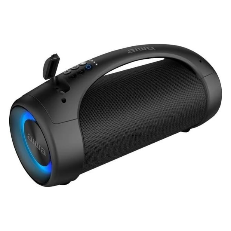 Bocina Bluetooth Portátil Aiwa AWS600BT 50W RMS Resistente al Agua IPX5 con Luces LED RGB, Radio FM y TWS, Negro