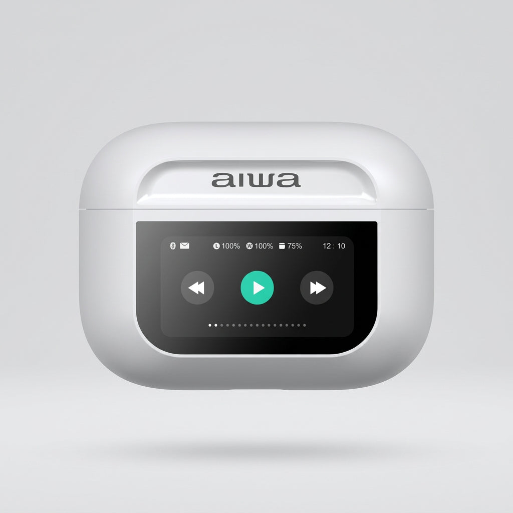 Audífonos Inalámbricos Aiwa AWTWSGPROW con Cancelación de Ruido ANC y Estuche con Pantalla Táctil, Bluetooth 5.4, IPX4, Blancos
