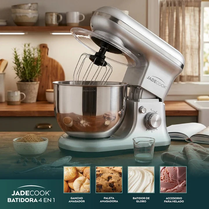 Batidora de Pedestal Jade Cook 4 en 1 C0530-00 Planetaria 6 Velocidades, Tazón Acero Inoxidable 5 L, con Accesorios para Helado