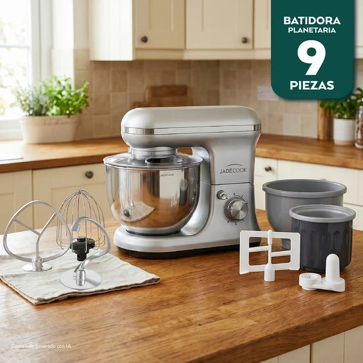 Batidora de Pedestal Jade Cook 4 en 1 C0530-00 Planetaria 6 Velocidades, Tazón Acero Inoxidable 5 L, con Accesorios para Helado