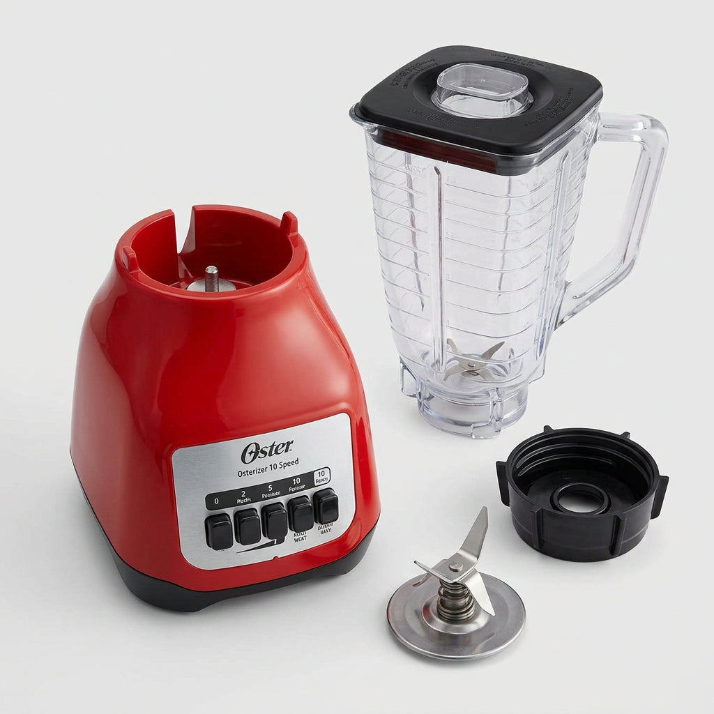Licuadora Oster Kaliman BLSTKAP-RPB 550 W, 2 Velocidades + Pulso, Vaso de Plástico 1.25 L, Acople Metálico, Pica Hielo, Roja
