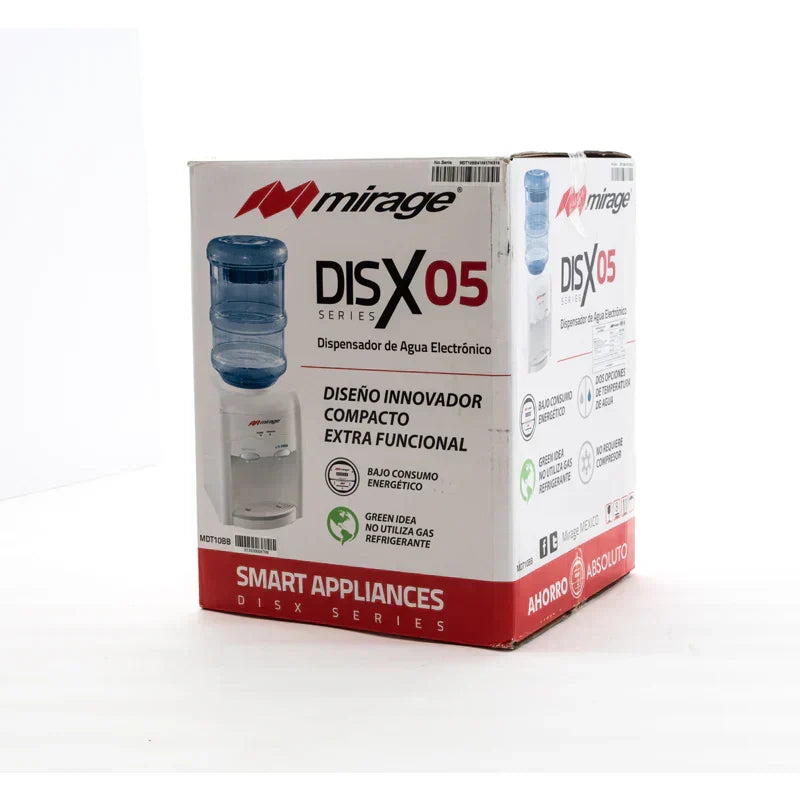 Dispensador de Agua Mirage DISX05 MDT10BB de Mesa con 3 Temperaturas, Diseño Compacto, 127 V, Ideal para Escritorio o Cocina y Color Blanco con Gris