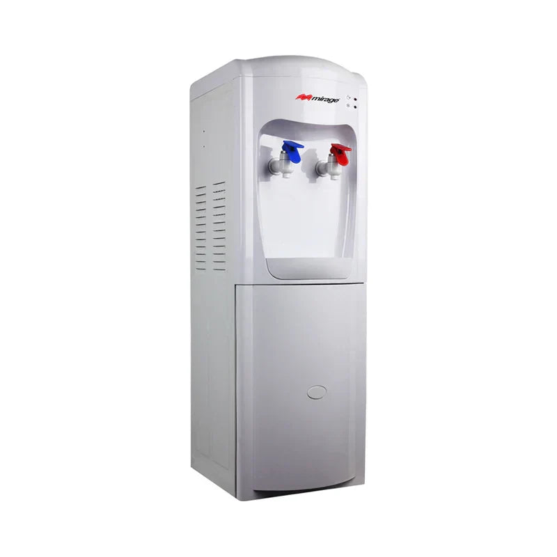 Dispensador de Agua Mirage DISX10 MDD10CB de 52 cm de Alto con 3 Temperaturas, Diseño de Mesa, Carga Superior de Garrafón, Tamaño Compacto y Color Gris