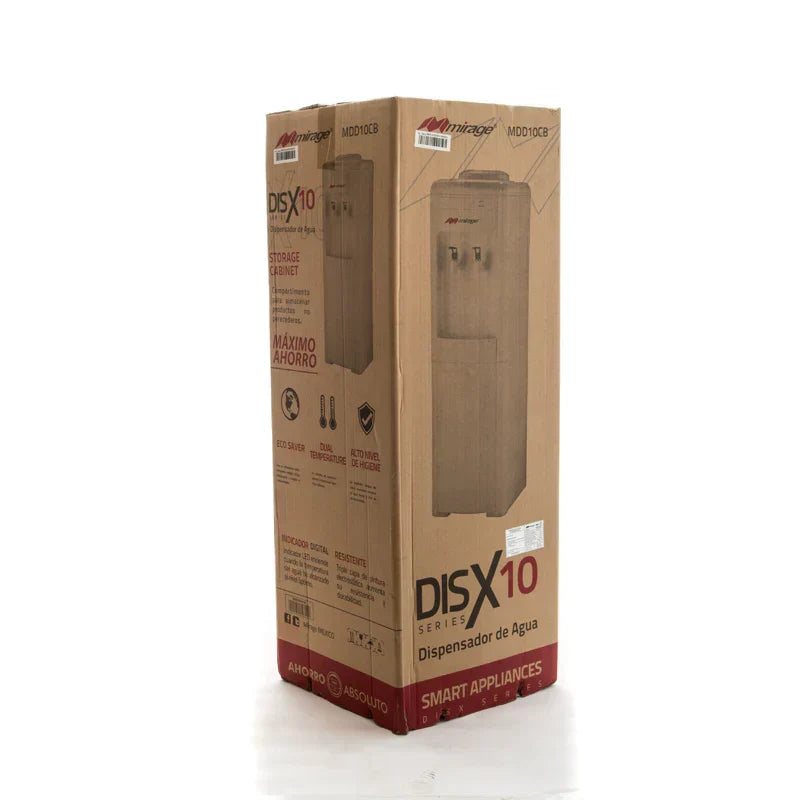 Dispensador de Agua Mirage DISX10 MDD10CB de 52 cm de Alto con 3 Temperaturas, Diseño de Mesa, Carga Superior de Garrafón, Tamaño Compacto y Color Gris