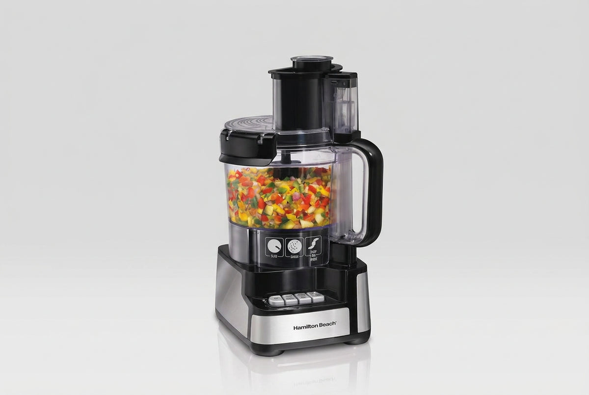 Procesador de Alimentos Hamilton Beach Stack & Snap 70724 de 12 Tazas, 450W, 6 Funciones, Tubo Big Mouth, Negro