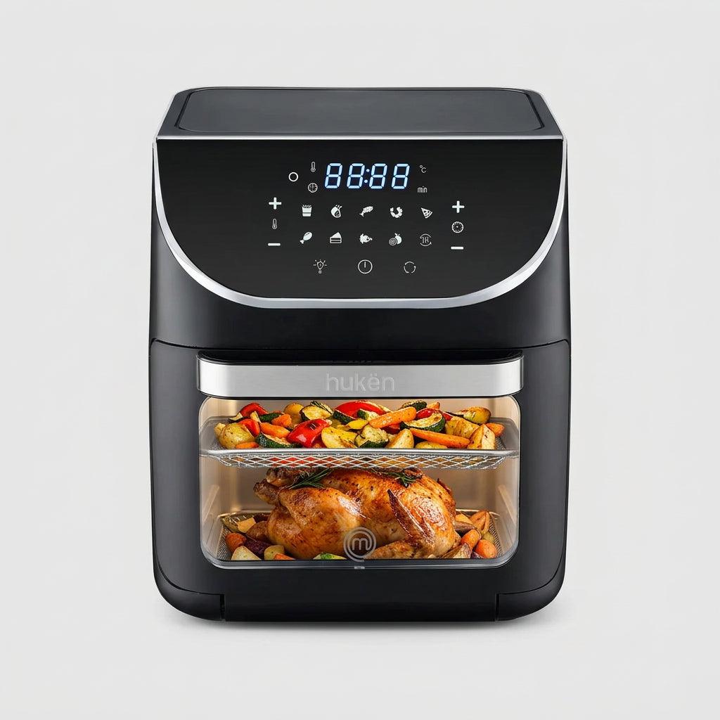 Horno Freidora de Aire Multifunción MasterChef MK-AFO-12DT 12 L 1700 W, 10 Funciones, Rostizador, Panel Touch, Ventana con Luz, Negro
