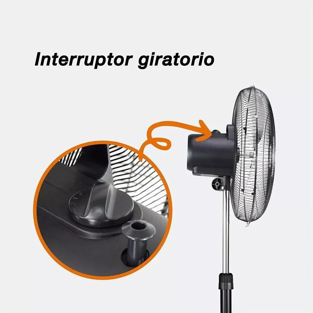 Ventilador de Pedestal Mytek 3392 de 18" Metálico, 85W, 3 Velocidades, Oscilación 90°, Altura Ajustable 88–131 cm, Negro