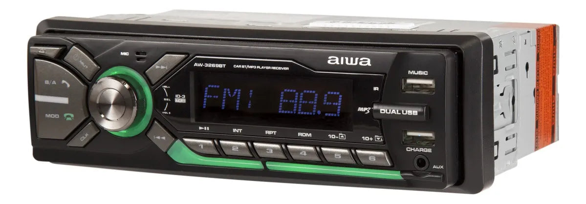 Autoestéreo Aiwa AW-3269BT 1 DIN Bluetooth Manos Libres, Doble USB con Carga Rápida, SD, AUX, Radio AM/FM, 4x50W