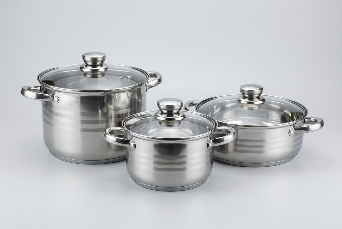 Batería de Cocina Sarym Home Siva 11 Piezas, Acero, Tetera Termo-Color, Arrocera 4 L, Vaporera 7 L, Tapas de Cristal