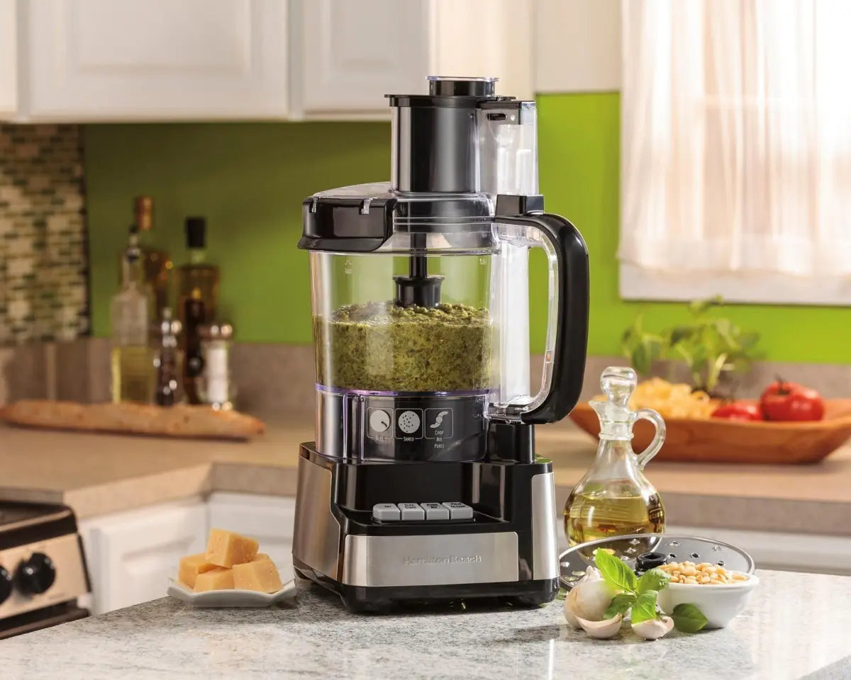 Procesador de Alimentos Hamilton Beach Stack & Snap 70724 de 12 Tazas, 450W, 6 Funciones, Tubo Big Mouth, Negro
