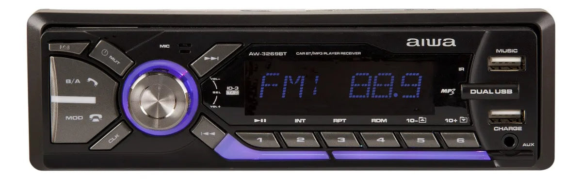 Autoestéreo Aiwa AW-3269BT 1 DIN Bluetooth Manos Libres, Doble USB con Carga Rápida, SD, AUX, Radio AM/FM, 4x50W