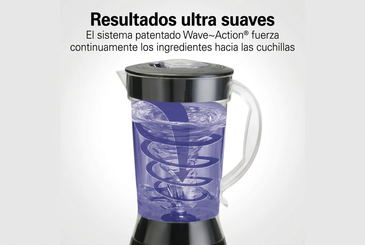 Licuadora Hamilton Beach 50180FG 650W Silenciosa, Vaso de Plástico 1.4 L Libre de BPA, Wave Action, 12 Funciones, Tritura Hielo, Negra