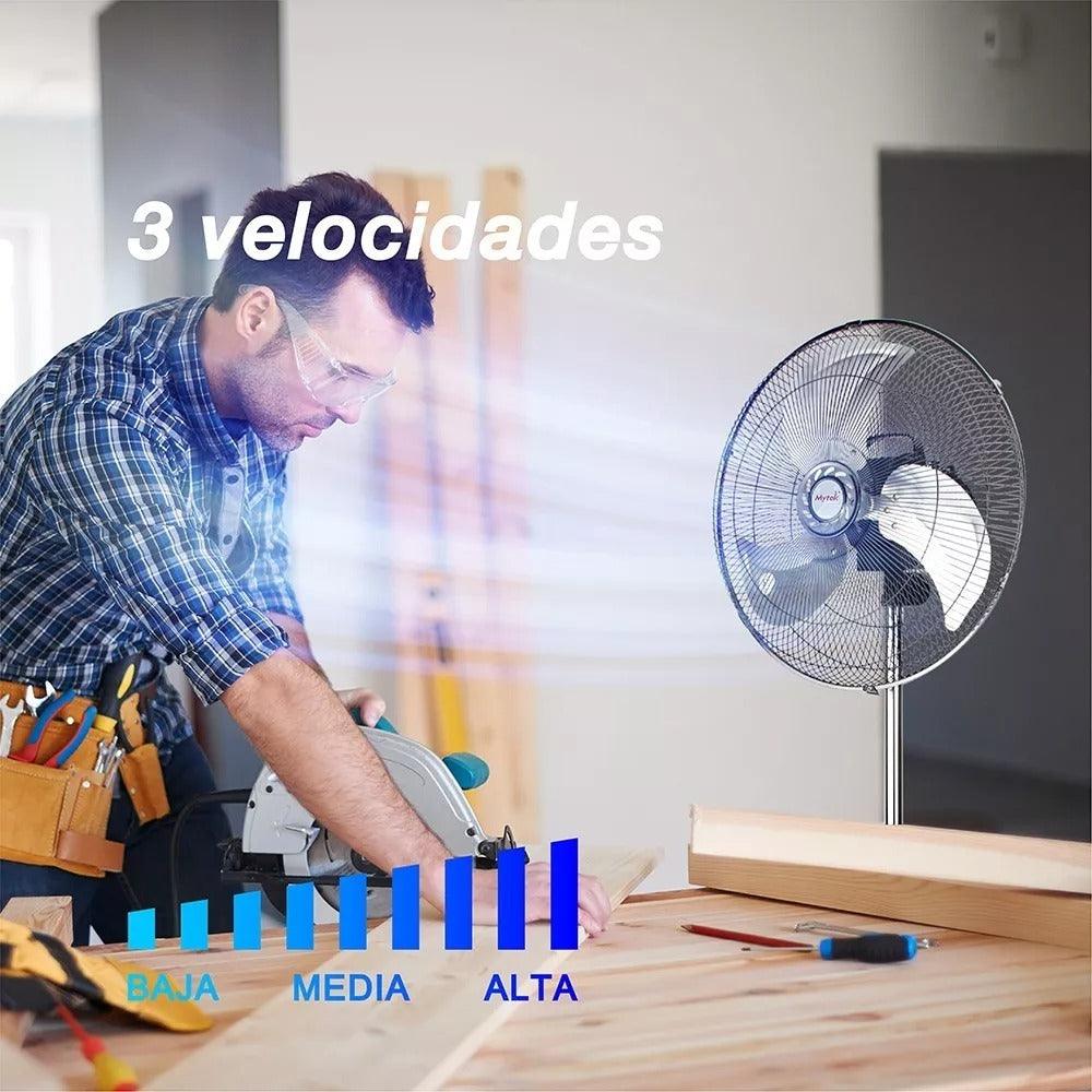 Ventilador de Pedestal Mytek 3392 de 18" Metálico, 85W, 3 Velocidades, Oscilación 90°, Altura Ajustable 88–131 cm, Negro