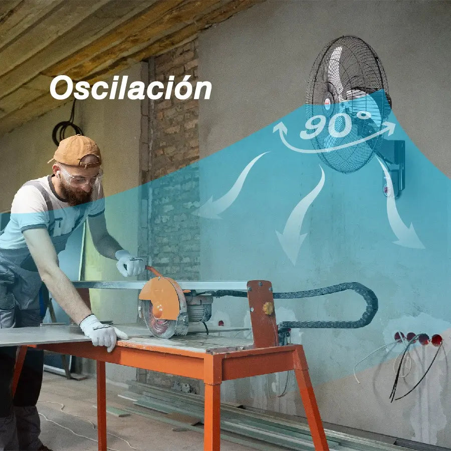 Ventilador de Pared Mytek 3420 de 20" Oscilatorio 90°, 130W, 4,092 CFM, 3 Velocidades, Aspas de Aluminio, Negro