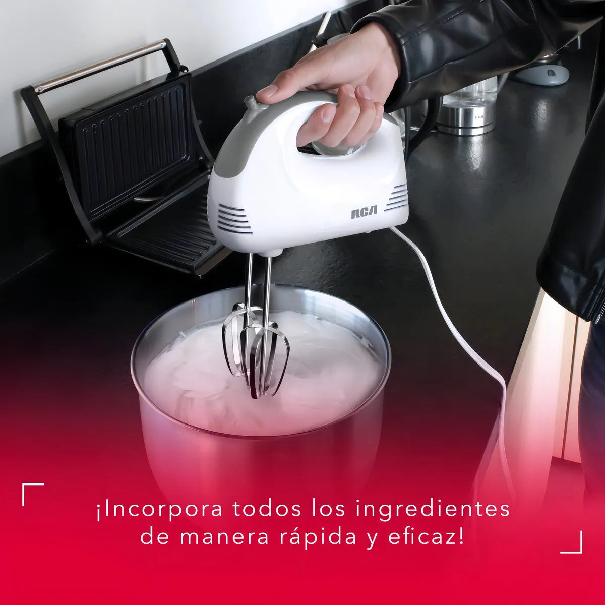 Batidora de Mano RCA RC-094 100W 5 Velocidades con Batidores y Ganchos para Amasar, Botón de Expulsión, Blanca