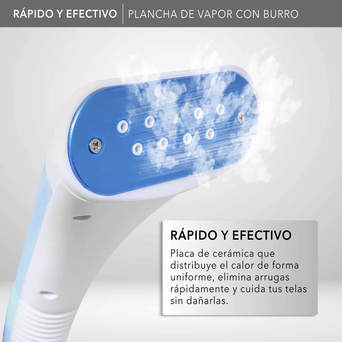 Plancha de Vapor RCA RC-932 con Burro Integrado, Uso Vertical y Horizontal, 1300W, Tanque 1.8 L, Placa de Cerámica