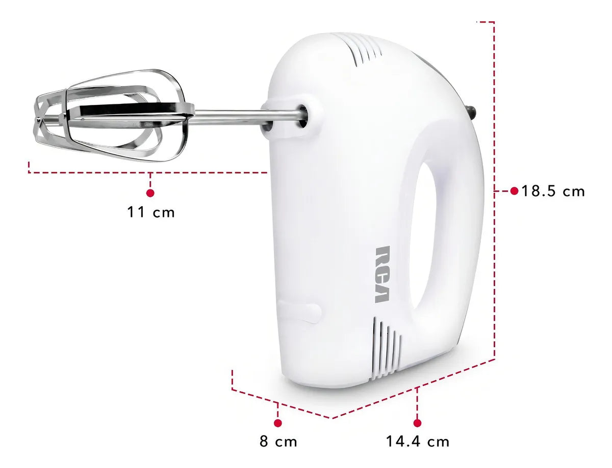 Batidora de Mano RCA RC-094 100W 5 Velocidades con Batidores y Ganchos para Amasar, Botón de Expulsión, Blanca