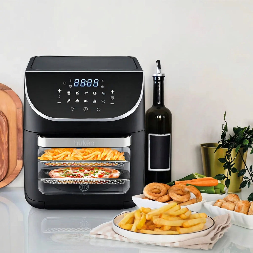 Horno Freidora de Aire Multifunción MasterChef MK-AFO-12DT 12 L 1700 W, 10 Funciones, Rostizador, Panel Touch, Ventana con Luz, Negro