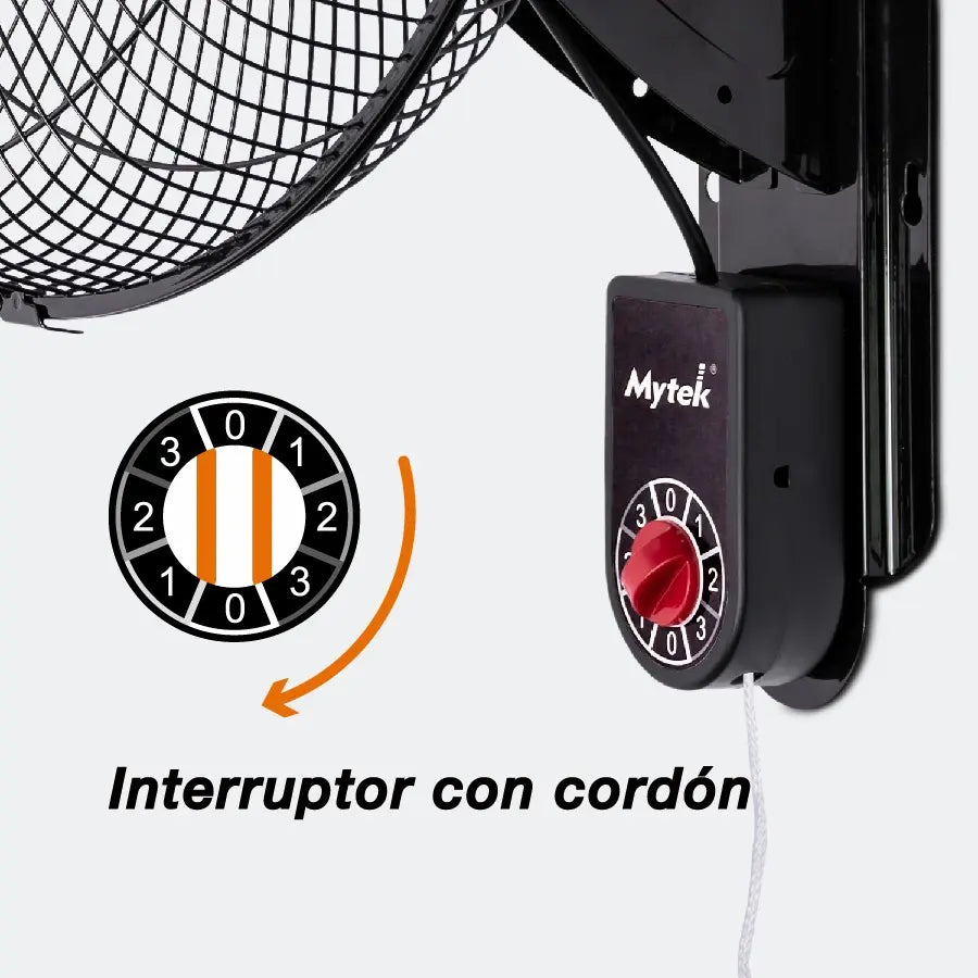 Ventilador de Pared Mytek 3420 de 20" Oscilatorio 90°, 130W, 4,092 CFM, 3 Velocidades, Aspas de Aluminio, Negro