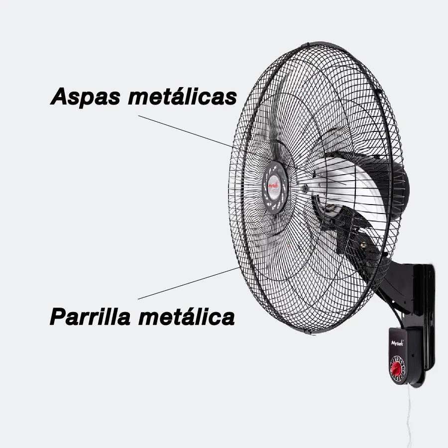 Ventilador de Pared Mytek 3420 de 20" Oscilatorio 90°, 130W, 4,092 CFM, 3 Velocidades, Aspas de Aluminio, Negro