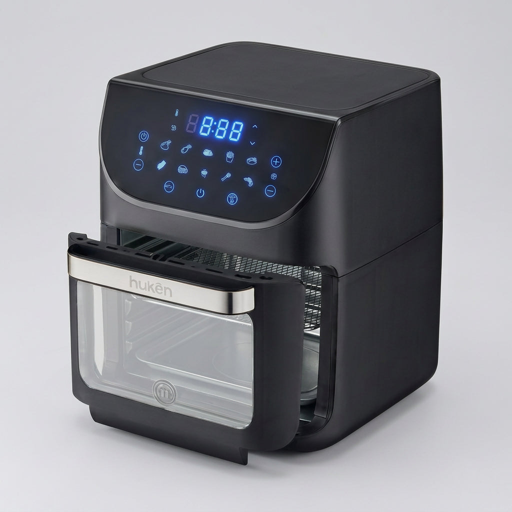 Horno Freidora de Aire Multifunción MasterChef MK-AFO-12DT 12 L 1700 W, 10 Funciones, Rostizador, Panel Touch, Ventana con Luz, Negro