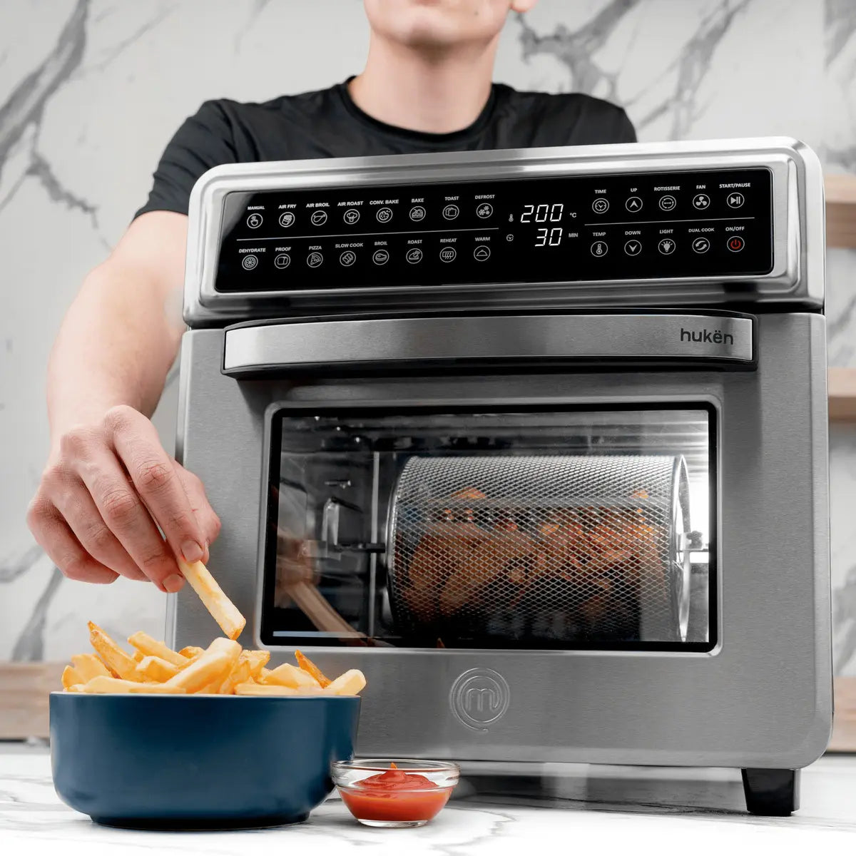 Horno Freidora de Aire MasterChef Smart-Cook MK-AFO-20SDT 20 L 1600 W, 10 Funciones, Panel Touch, Rostizador, Acero Inoxidable