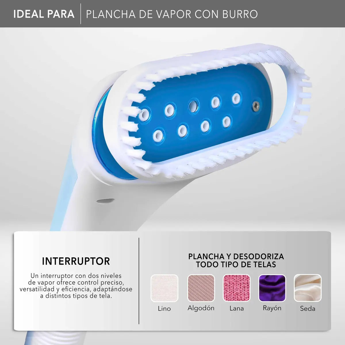 Plancha de Vapor RCA RC-932 con Burro Integrado, Uso Vertical y Horizontal, 1300W, Tanque 1.8 L, Placa de Cerámica
