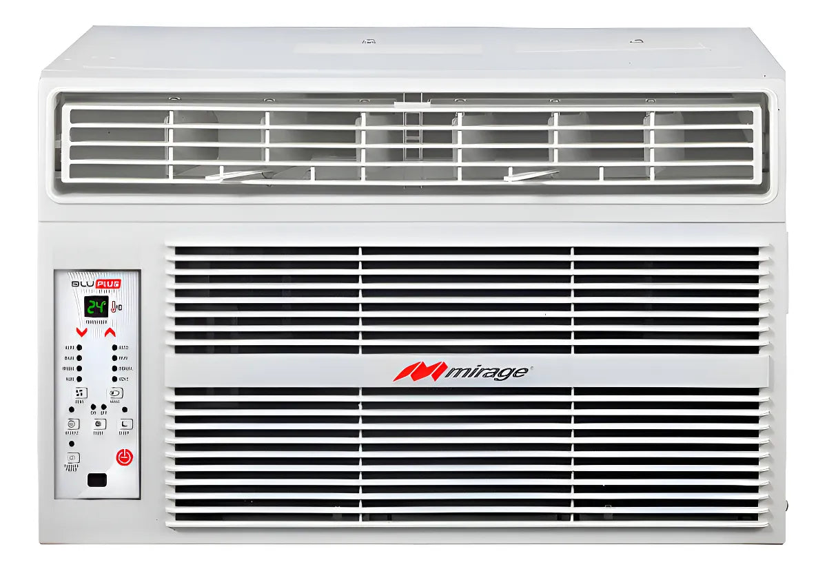 Aire Acondicionado de Ventana Mirage BLU PLUS de 0.5 Toneladas y 6,000 BTU, 115 V, Refrigerante R32 y Eficiencia Energética EER de 3.41 W/W