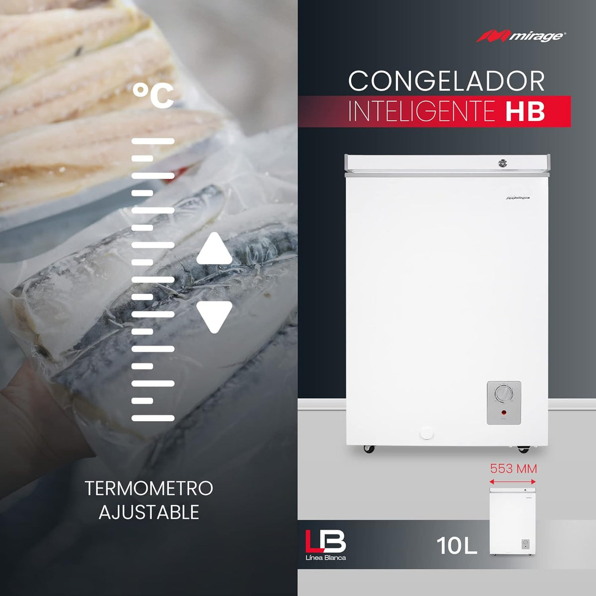 Congelador Horizontal Mirage de 3.5 Pies Cúbicos y 100 Litros con Canastillas Interiores, Indicador de Encendido, 3 Modos de Operación y Color Blanco