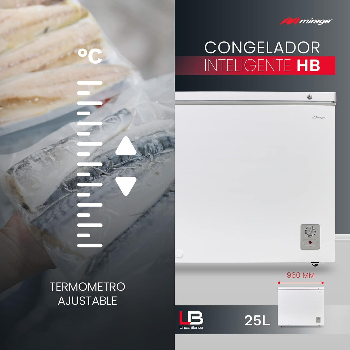 Congelador Horizontal Mirage de 9 Pies Cúbicos y 255 Litros con Canastillas Interiores, Indicador de Encendido, 3 Modos de Operación y Color Blanco