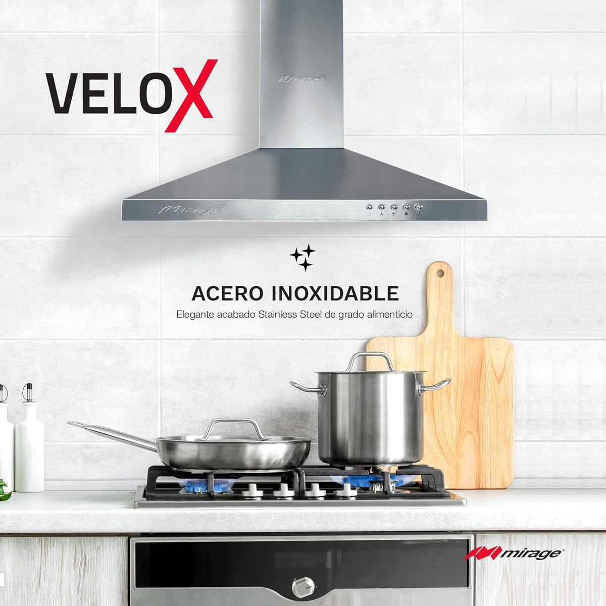 Campana Extractora Mirage Velox de 60 cm para Instalación en Pared, Diseño Tipo Industrial