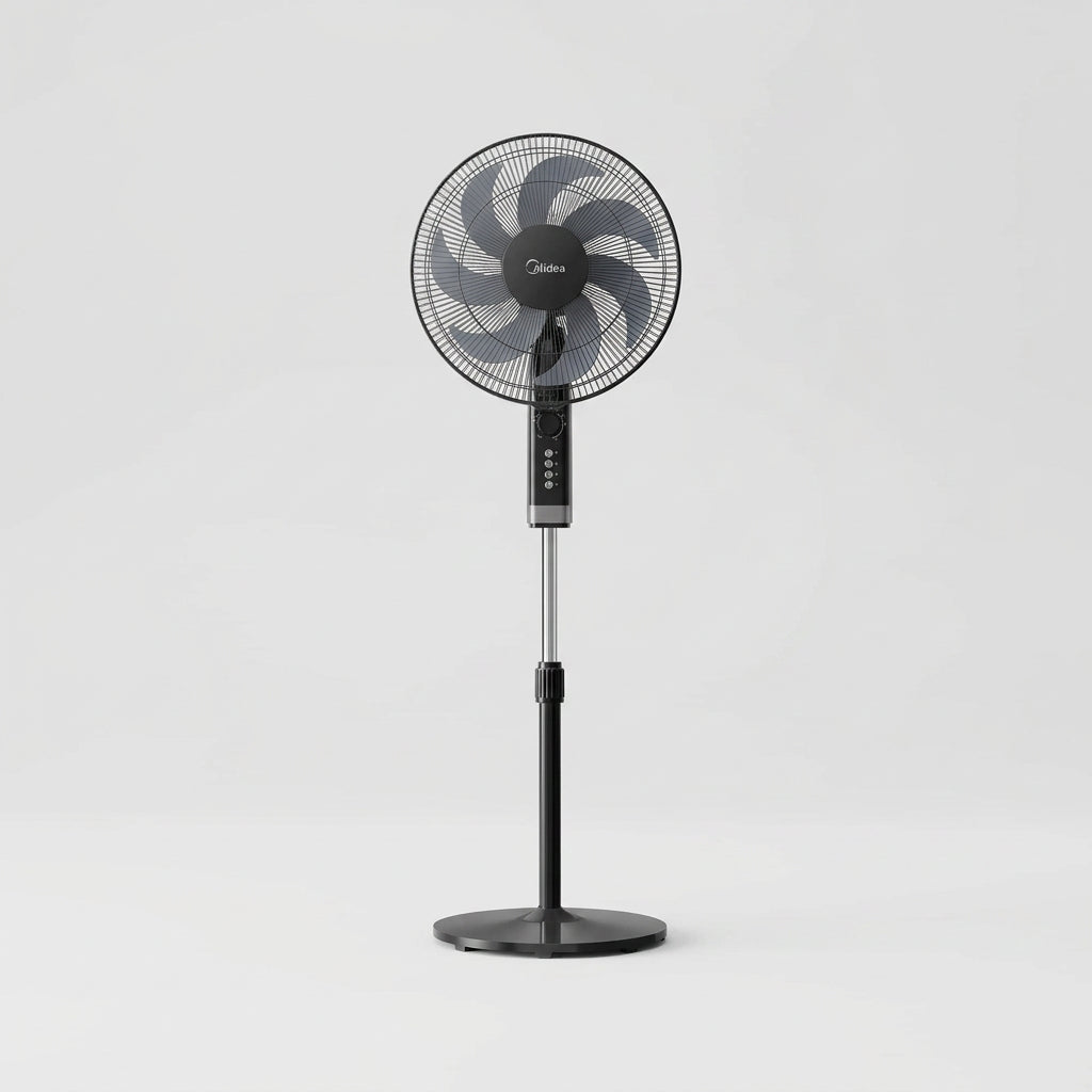 Ventilador de Pedestal Midea Air-Booster MFA164MB 16" con 7 Aspas, Motor de Cobre 50W, Temporizador, Oscilación 60°, Negro