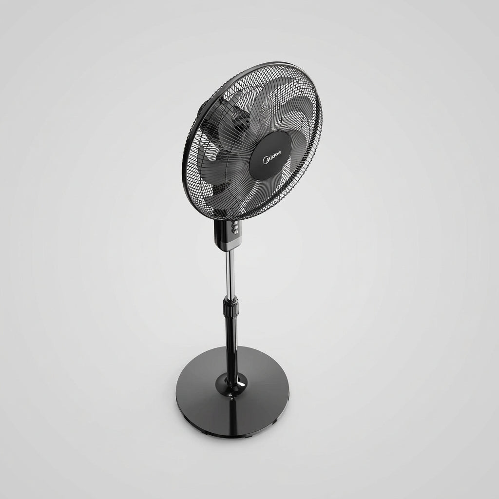 Ventilador de Pedestal Midea Air-Booster MFA164MB 16" con 7 Aspas, Motor de Cobre 50W, Temporizador, Oscilación 60°, Negro