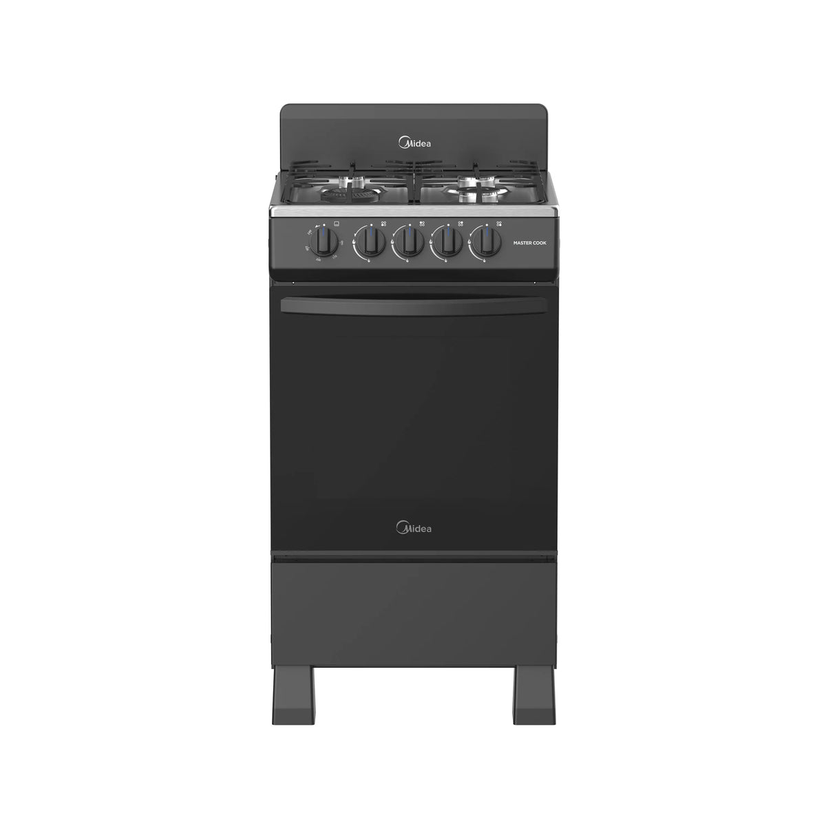 Estufa de Piso Midea MasterCook MGS20FS1BIABB 20" Negra 4 Quemadores, Gas LP, Cubierta Acero Inoxidable, Horno 65 L