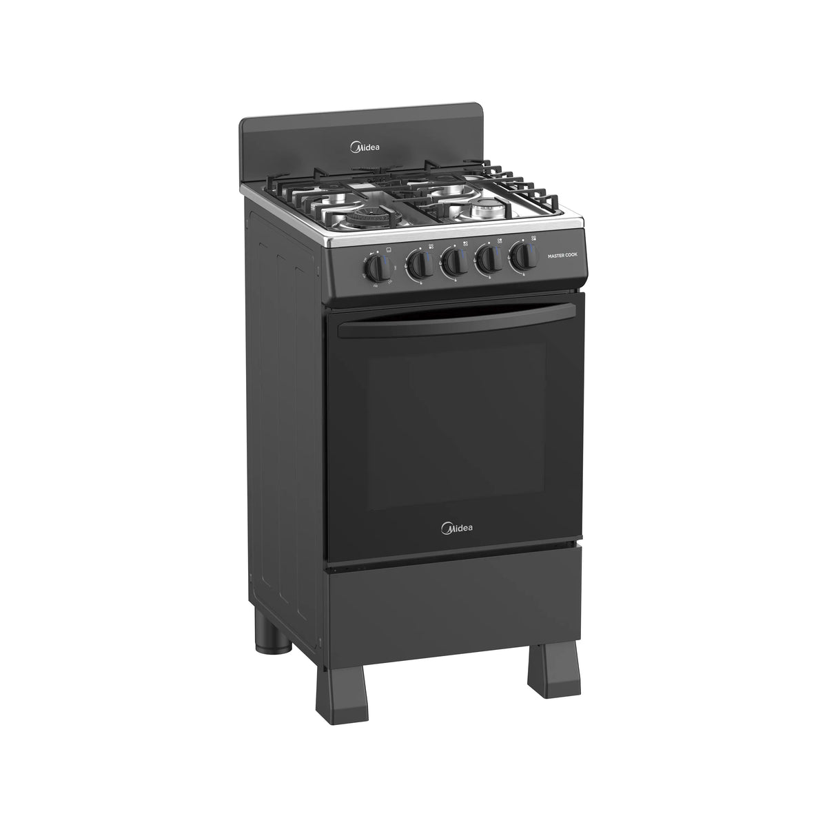 Estufa de Piso Midea MasterCook MGS20FS1BIABB 20" Negra 4 Quemadores, Gas LP, Cubierta Acero Inoxidable, Horno 65 L