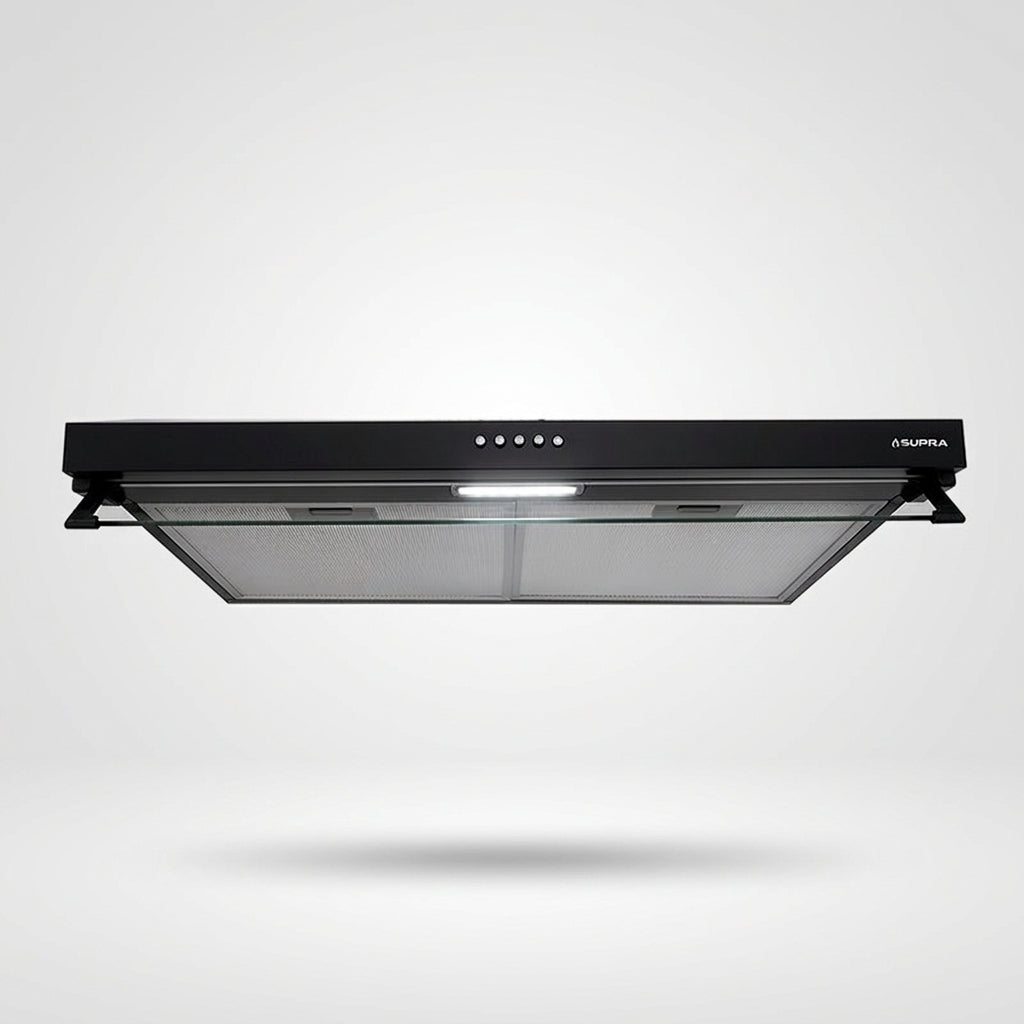 Campana Extractora Supra NUBE N-60, 60 cm Slim, Acero Negro, 3 Velocidades, Filtros de Acero Lavables, Luz LED