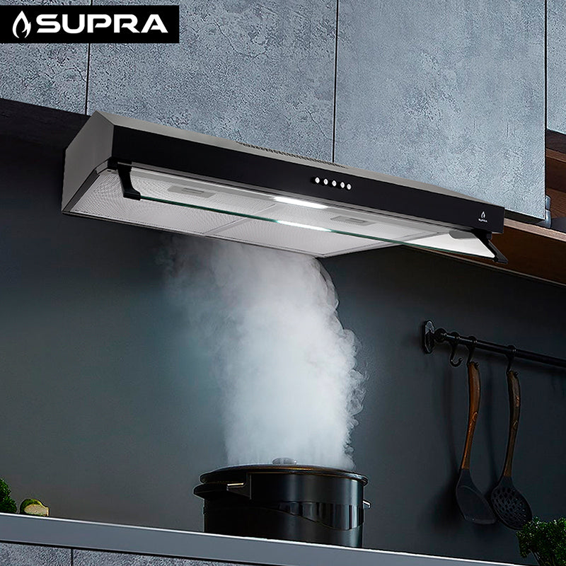 Campana Extractora Supra NUBE N-60, 60 cm Slim, Acero Negro, 3 Velocidades, Filtros de Acero Lavables, Luz LED