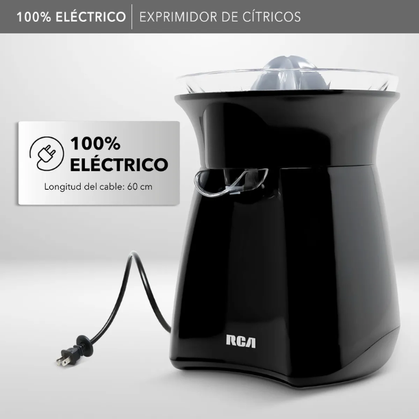 Exprimidor de Cítricos Eléctrico RCA RC-8004N Negro 30W, Giro Bidireccional, Boquilla Antigoteo, Directo al Vaso
