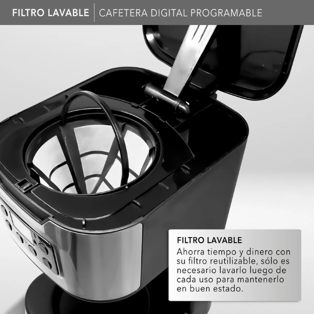 CAFETERA DIGITAL PROGRAMABLE 12 TAZAS ACERO INOX RCA