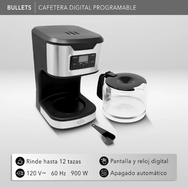 CAFETERA DIGITAL PROGRAMABLE 12 TAZAS ACERO INOX RCA