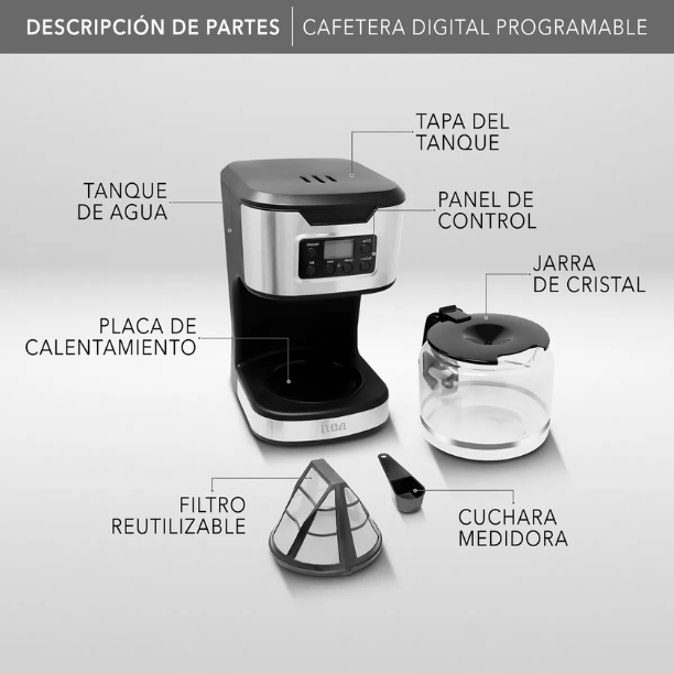 CAFETERA DIGITAL PROGRAMABLE 12 TAZAS ACERO INOX RCA