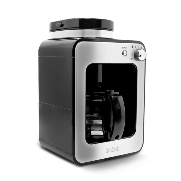 Cafetera con Molino Integrado RCA RC-CAF4, 4 Tazas (560 ml), Café en Grano o Molido, Placa Térmica, Antigoteo, Negra