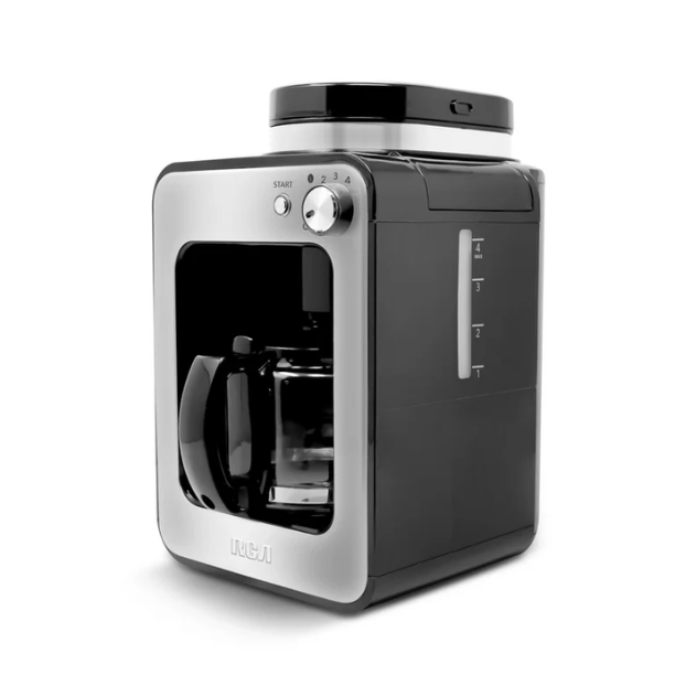 Cafetera con Molino Integrado RCA RC-CAF4, 4 Tazas (560 ml), Café en Grano o Molido, Placa Térmica, Antigoteo, Negra