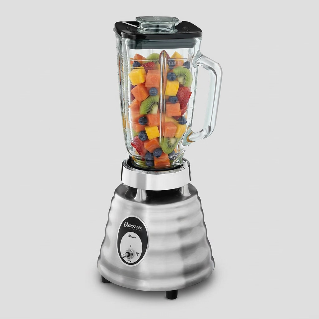 Licuadora Clásica Oster Osterizer 450-10 Cromada 400 W, 1 Velocidad, Vaso de Vidrio 1.25 L, All-Metal Drive, Pica Hielo