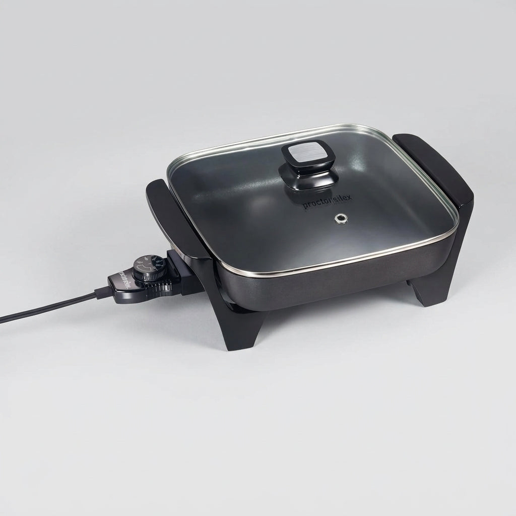 Sartén Eléctrico Proctor Silex 38526MN 1500 W, Antiadherente 29.5 × 25.4 cm, Tapa de Vidrio, Temperatura Ajustable, Negro