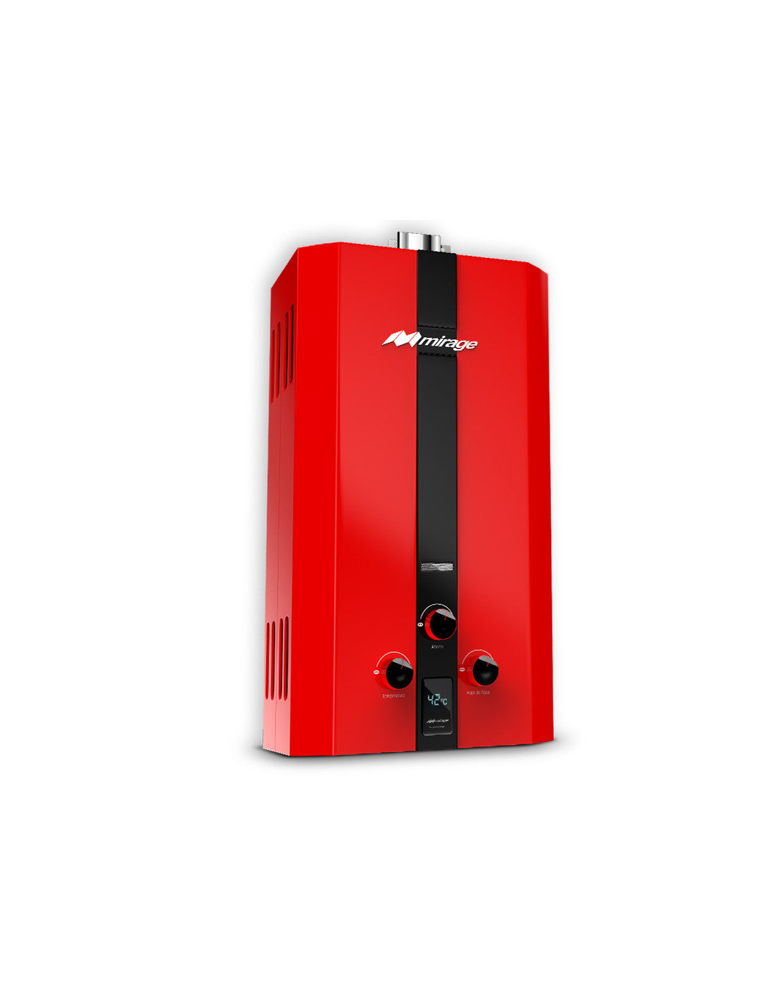 Boiler de Gas LP Mirage FLUX de 6 Litros por Minuto con Funcionamiento a Cero Presión de Agua, Encendido Automático, Calentamiento Instantáneo, Bajo Consumo de Gas y Color Rojo