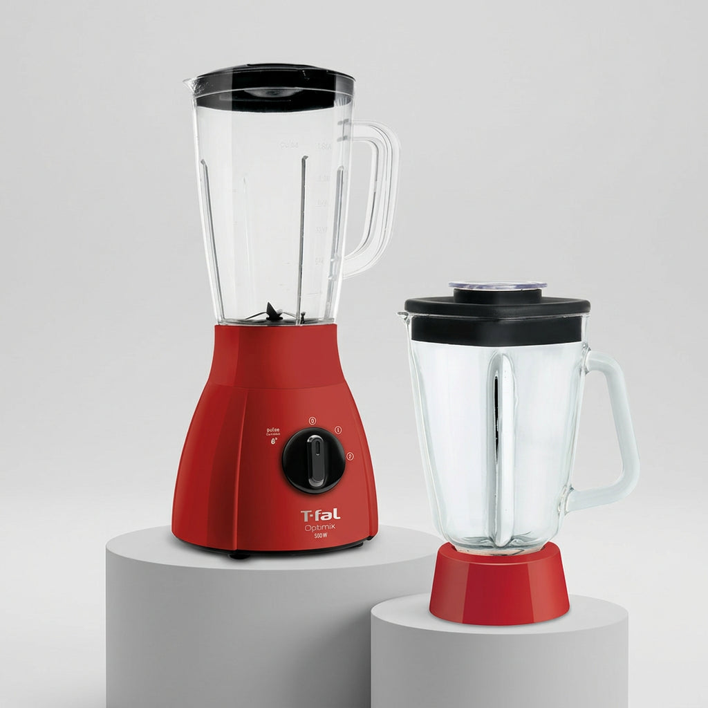 Licuadora T-fal Optimix Glass LN2785X0 Roja, Vaso de Vidrio 1.25 L, 550W, 2 Velocidades más Pulso, Cuchillas de Acero Inoxidable